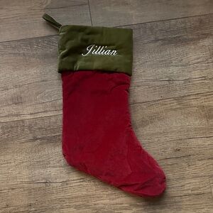 Pottery Barn Classic Velvet Red and Green Christmas Stocking “Jillian” - Medium